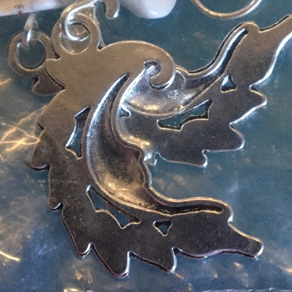 White Howlite Crescent Moon Dangle Earrings - Picture 9 of 9